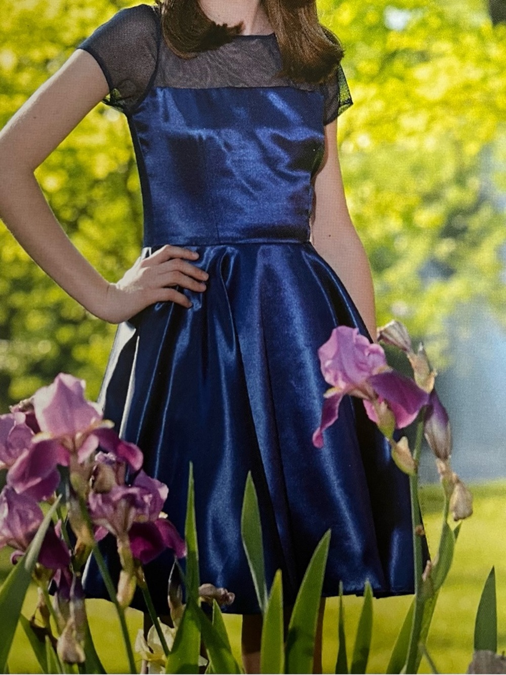 Navy satin bat mitzvah/tween CW Designs dress
